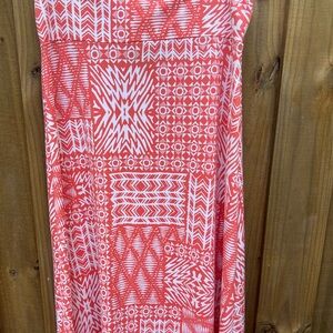 🌟3 for $25🌟 Anticipation Orange and White Geometric Pattern Stretchy Maxi Skirt